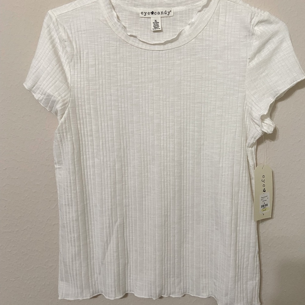Eye Candy Size XL White Ribbed Short Sleeve Top (NWT)